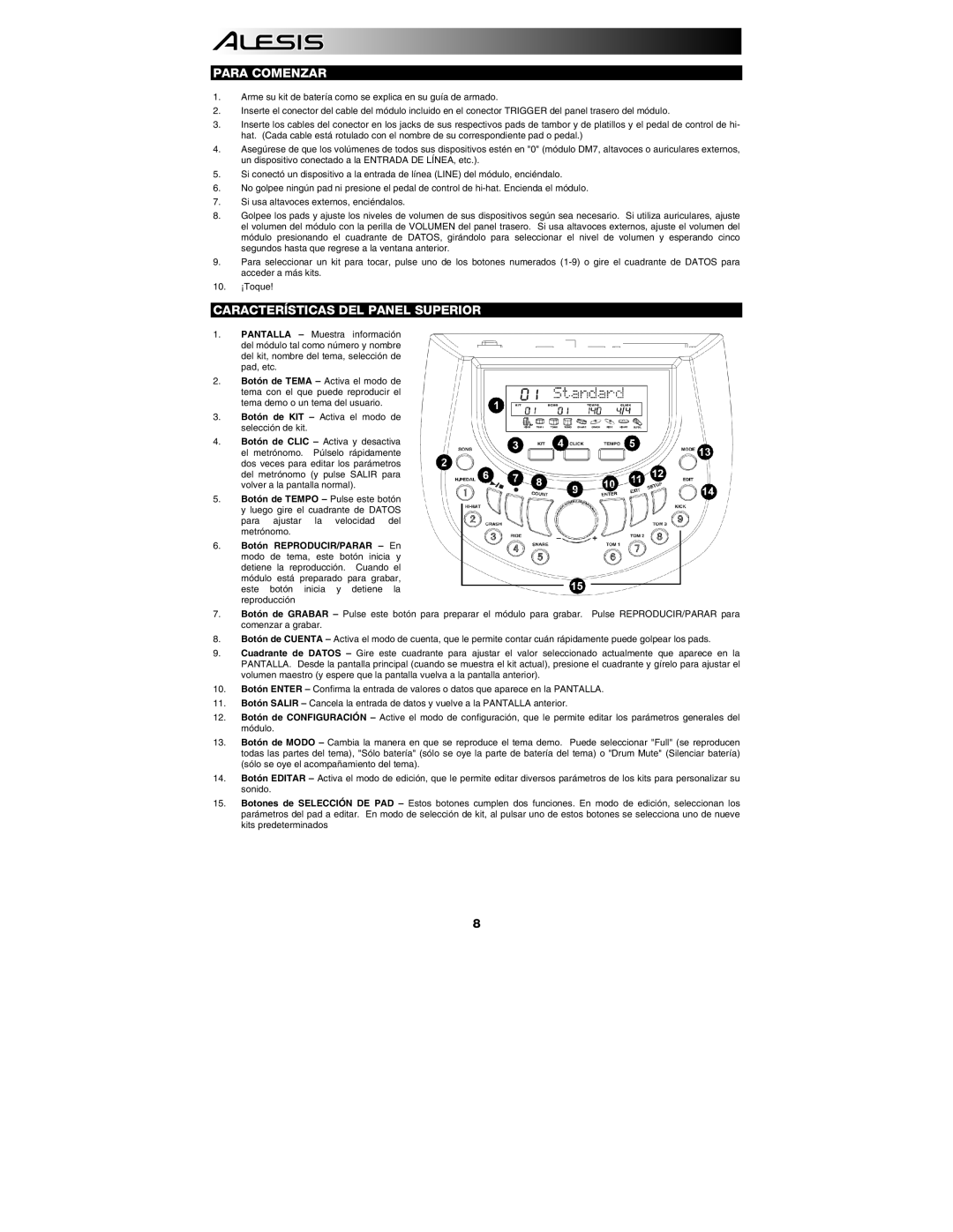 Alesis DM7 manual Para Comenzar, Características DEL Panel Superior 