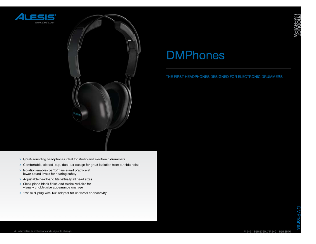 Alesis DMPhones manual Features, Isolating Electronic Drum Headphones 