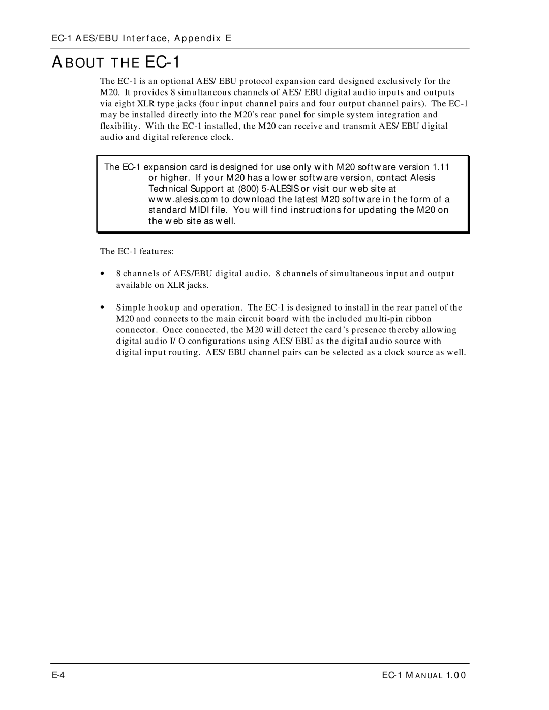 Alesis EC-1 A ES/EBU owner manual About the EC-1 