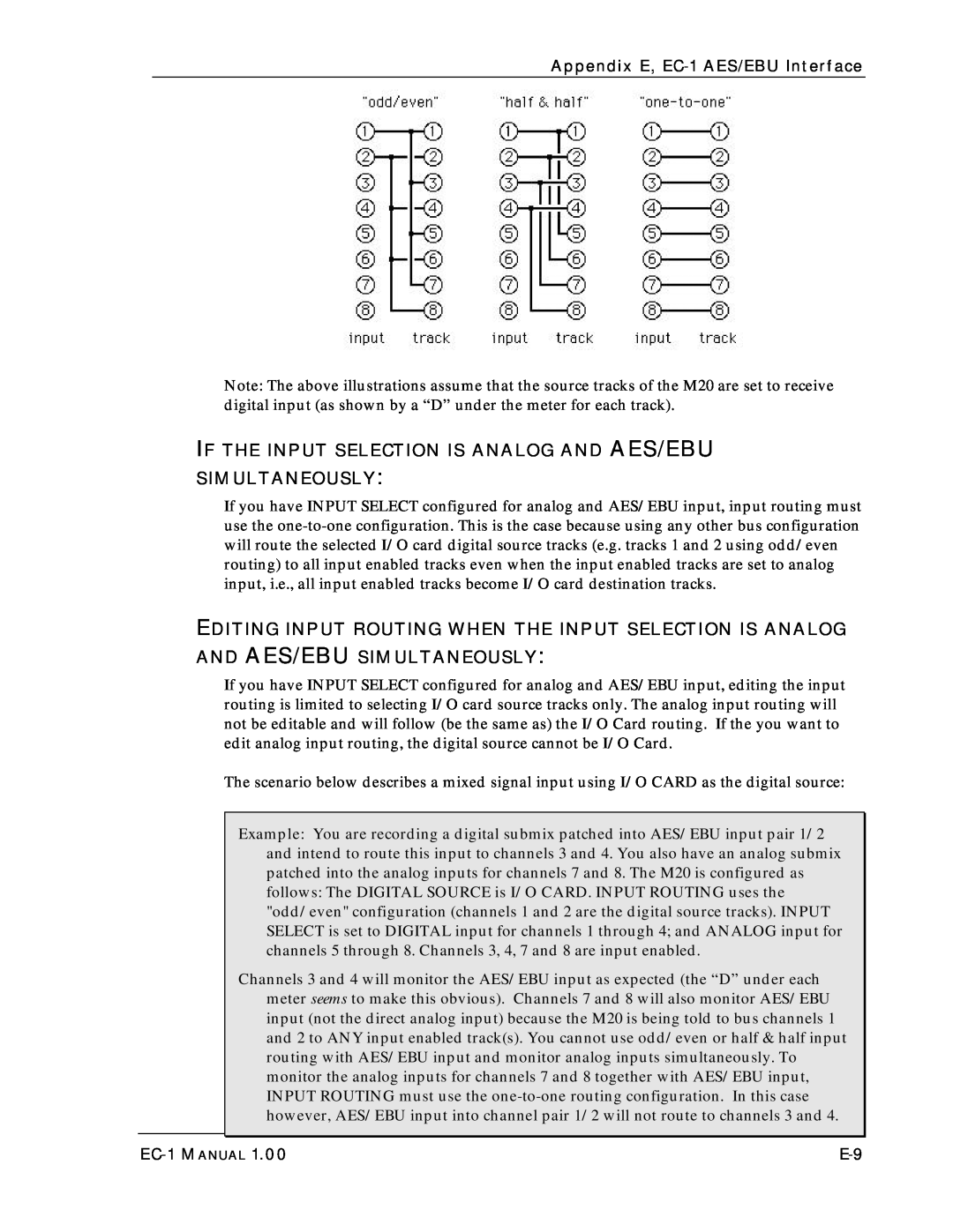 Alesis EC-1 A ES/EBU If The Input Selection Is Analog And Aes/Ebu Simultaneously, Appendix E, EC-1 AES/EBU Interface 