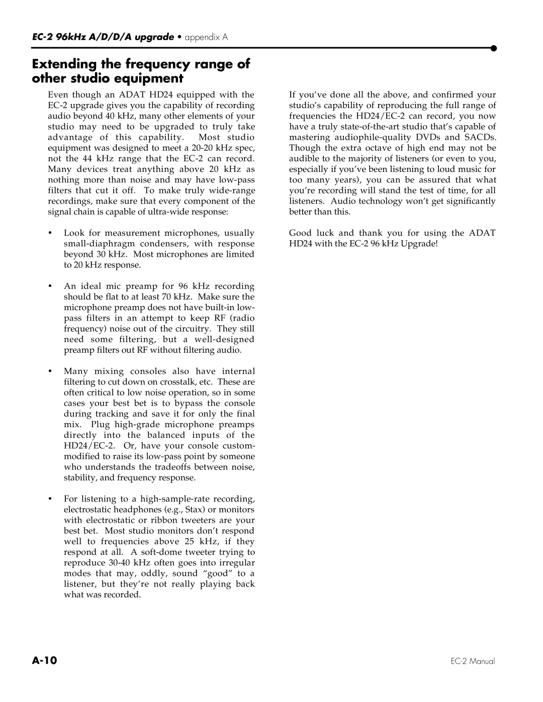 Alesis EC-2 owner manual Extending the frequency range of other studio equipment 