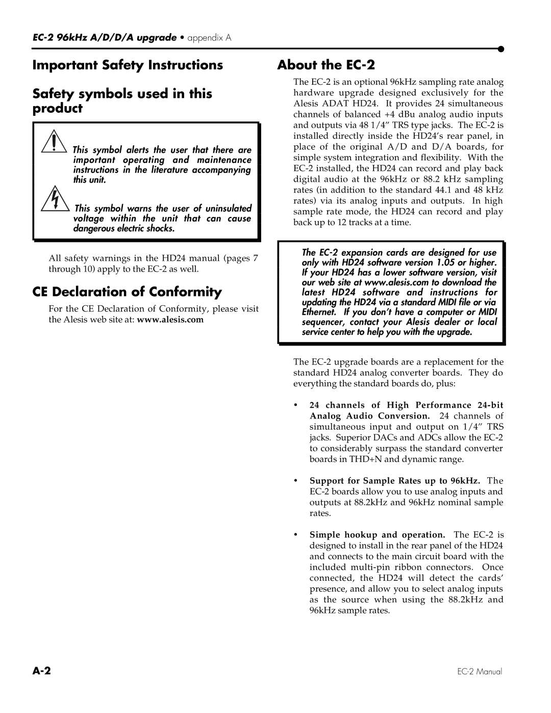 Alesis owner manual CE Declaration of Conformity About the EC-2 