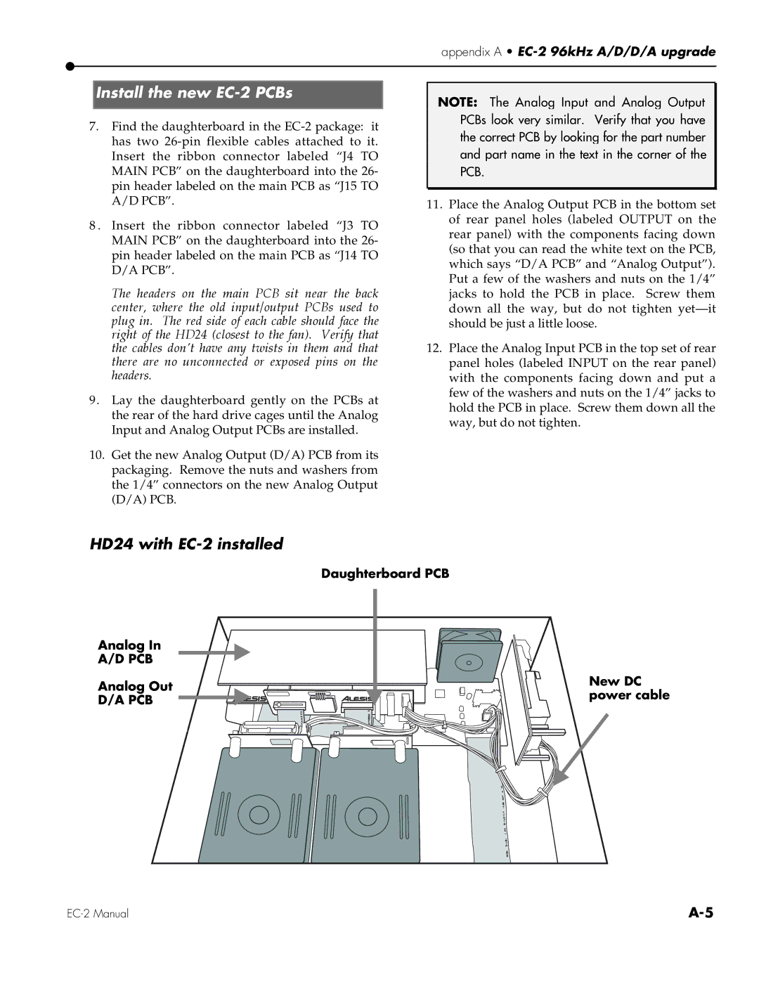 Alesis owner manual Install the new EC-2 PCBs, HD24 with EC-2 installed 