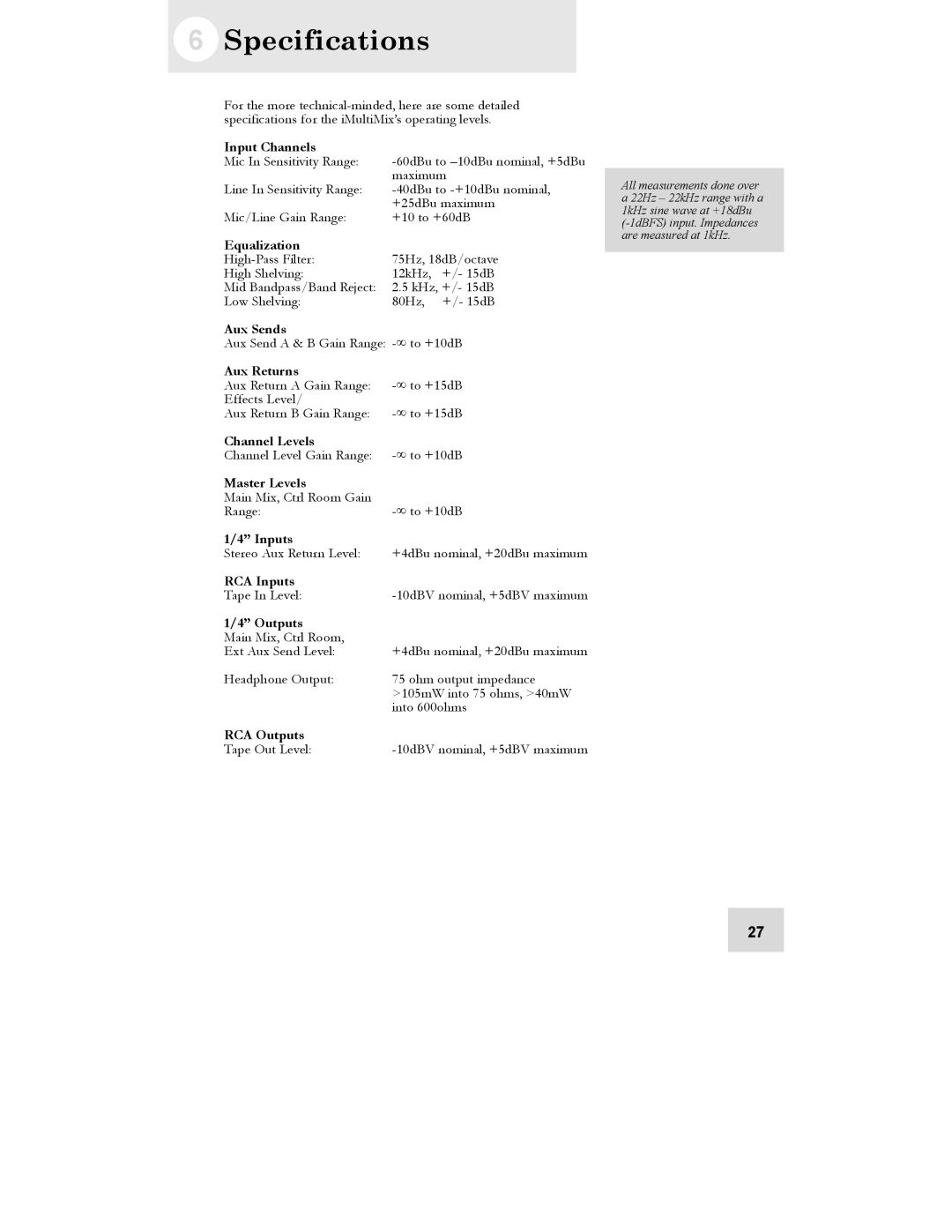 Alesis iMultiMix 8 USB manual Specifications, Input Channels 