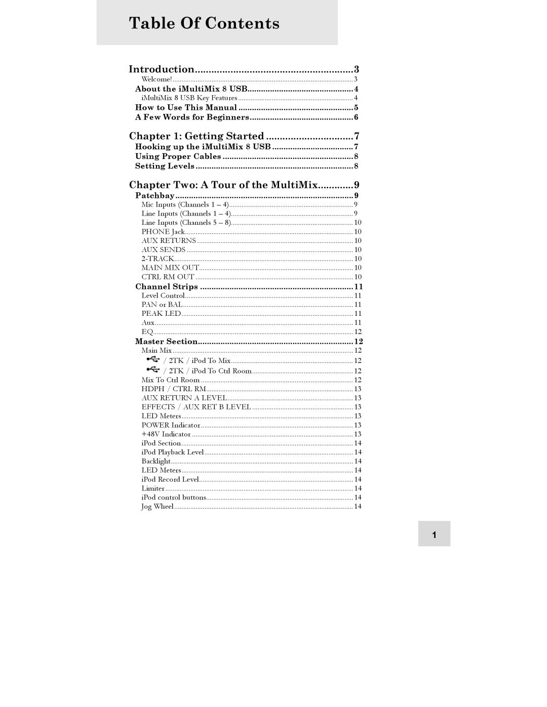 Alesis iMultiMix 8 USB manual Table Of Contents 