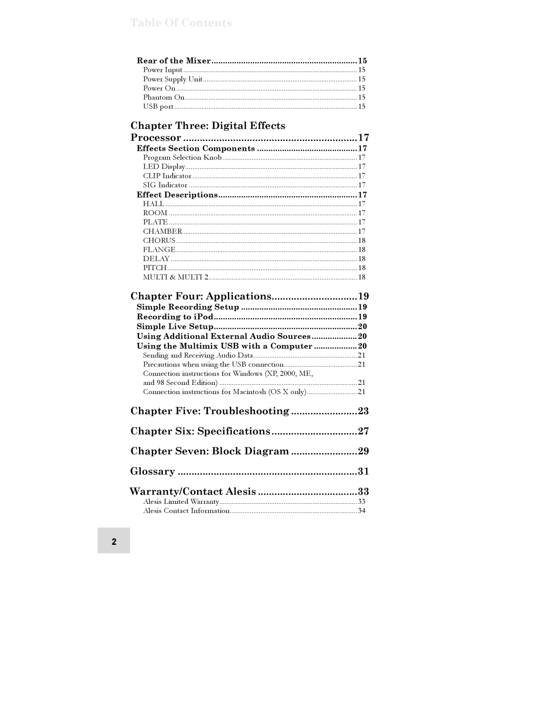 Alesis iMultiMix 8 USB manual Table Of Contents 