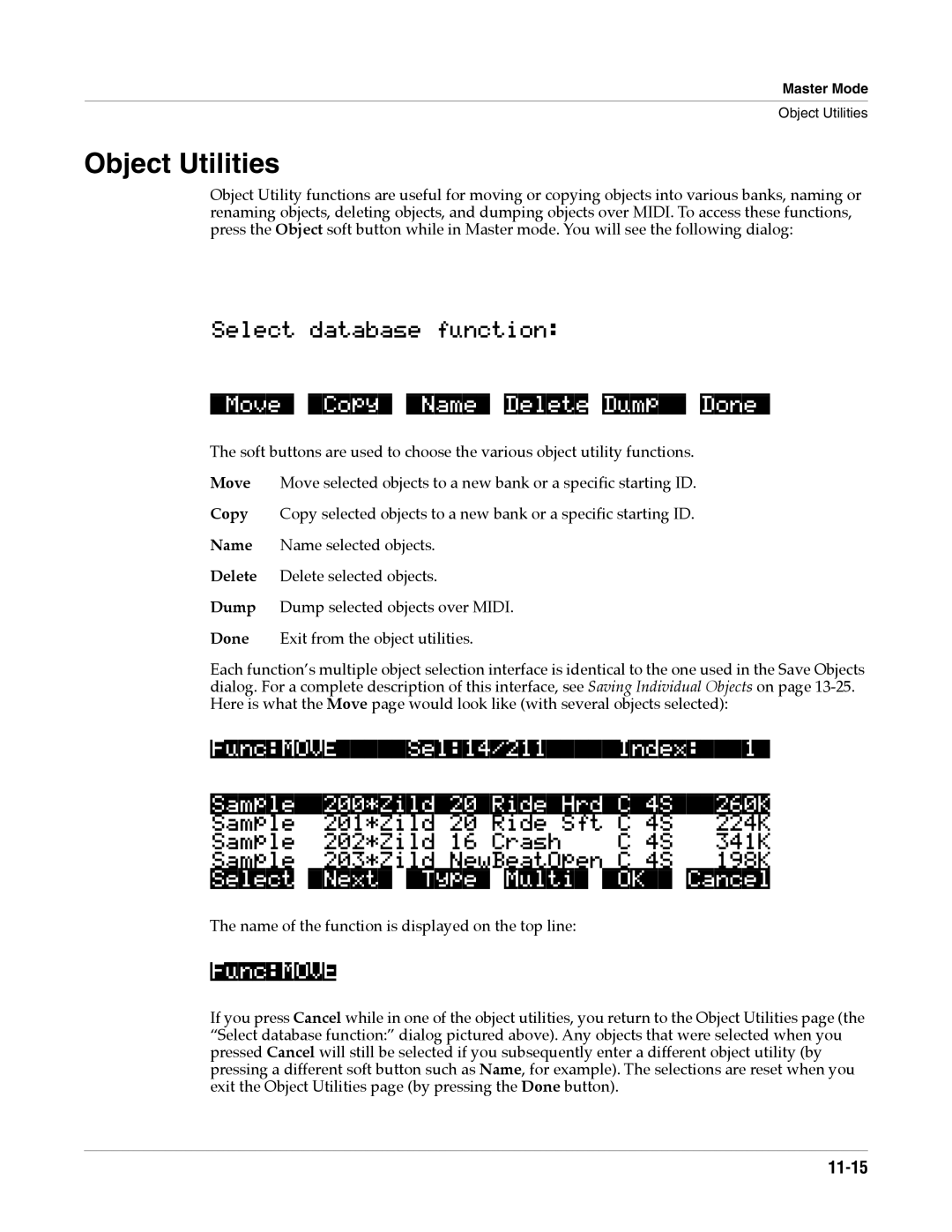 Alesis K2661 specifications Object Utilities, Selectdatabasefunction 