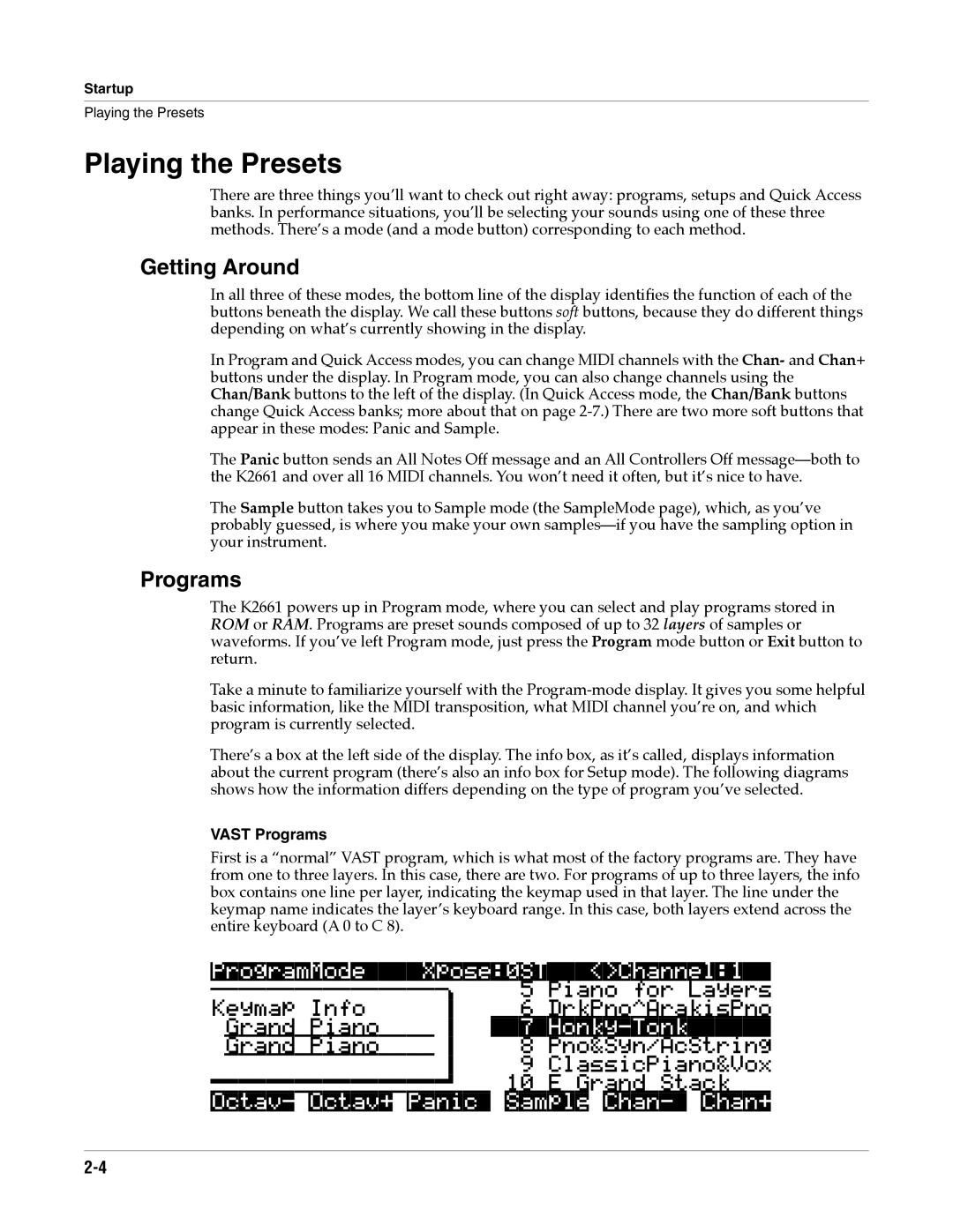 Alesis K2661 specifications Playing the Presets, Getting Around, Vast Programs 