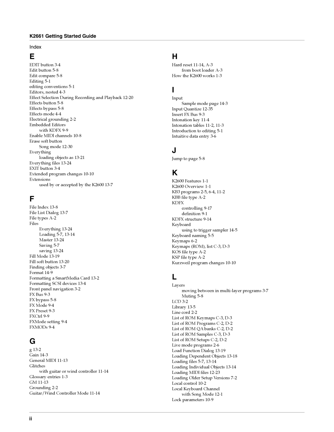 Alesis specifications K2661 Getting Started Guide 