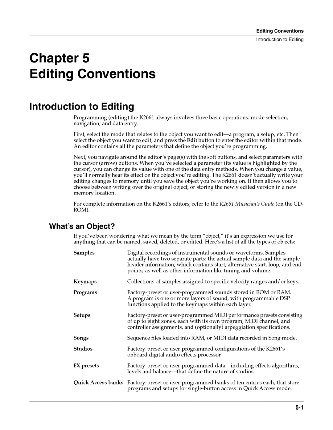 Alesis K2661 specifications Chapter Editing Conventions, Introduction to Editing, What’s an Object? 