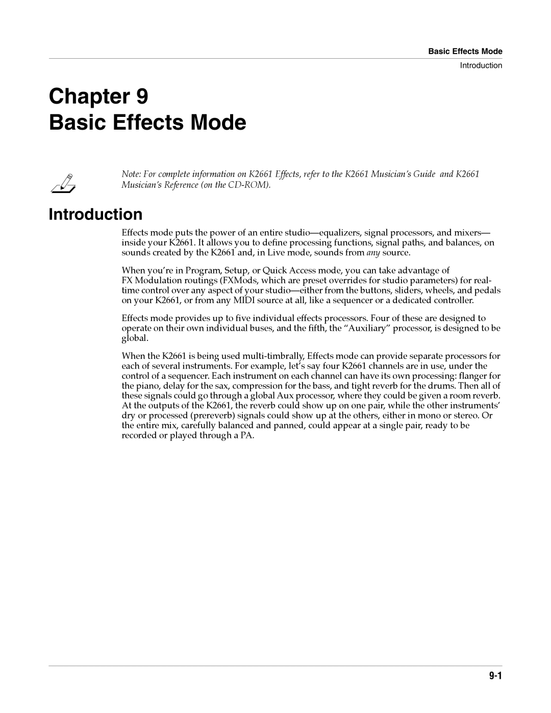 Alesis K2661 specifications Chapter Basic Effects Mode, Introduction 