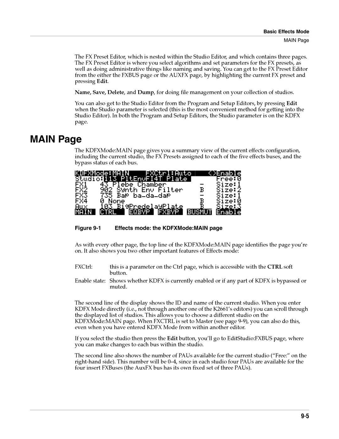 Alesis K2661 specifications Main, Effects mode the KDFXModeMAIN 