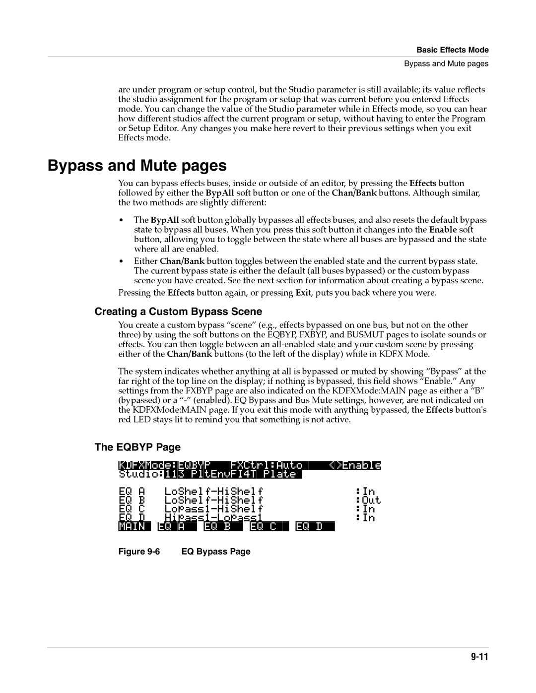 Alesis K2661 specifications Bypass and Mute pages, EQ Bypass 