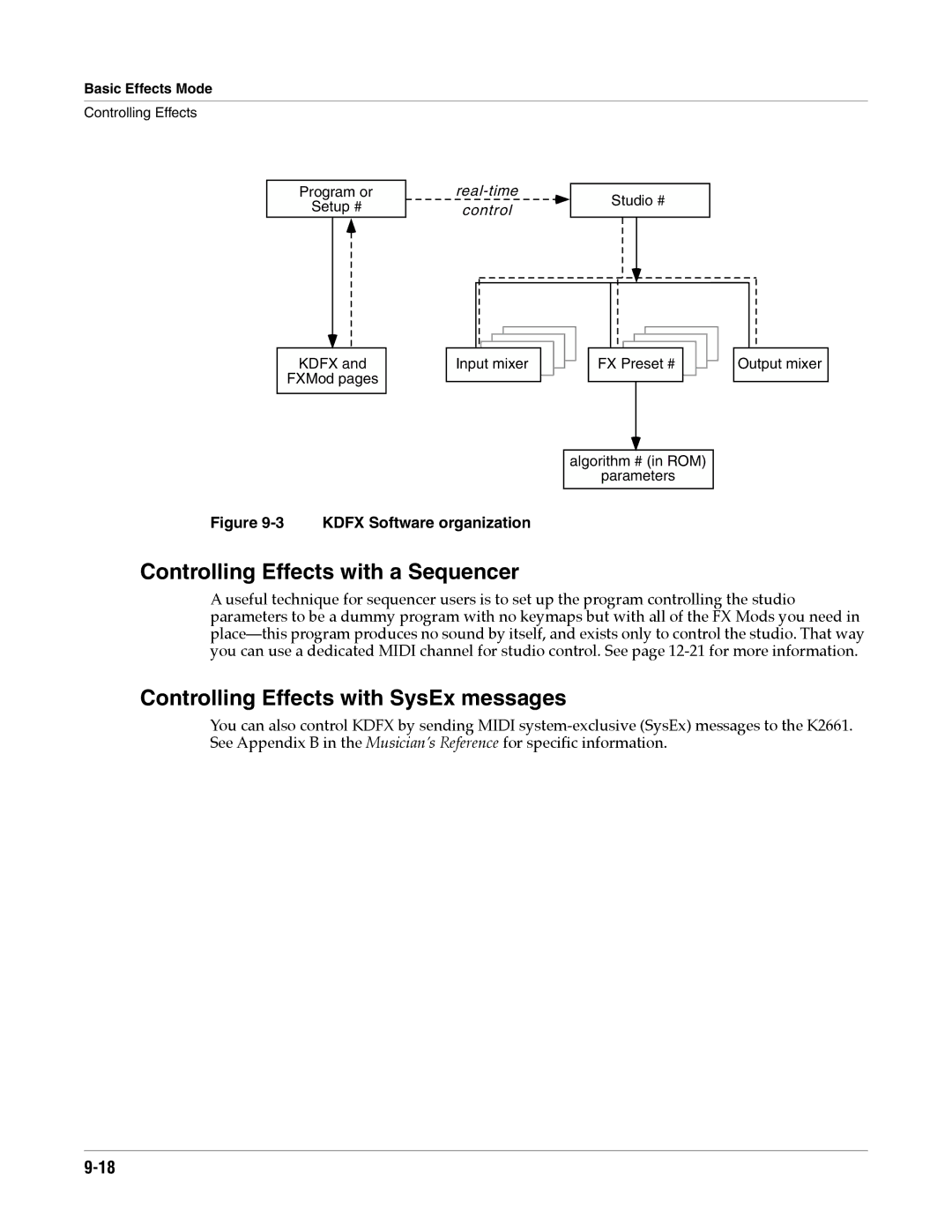 Alesis K2661 specifications Controlling Effects with a Sequencer, Controlling Effects with SysEx messages 