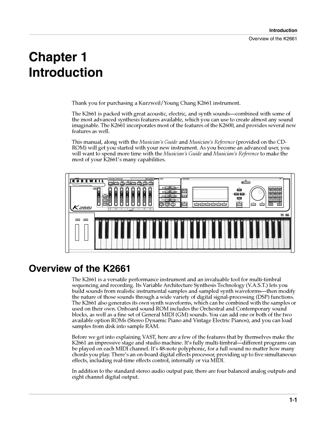 Alesis specifications Chapter Introduction, Overview of the K2661 