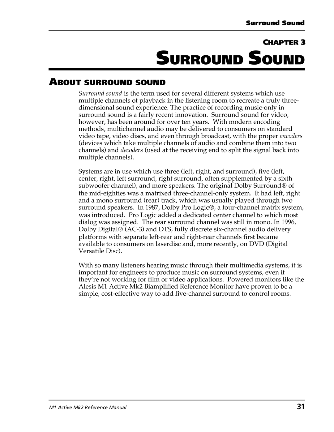 Alesis M1 Active Mk2 manual About Surround Sound 