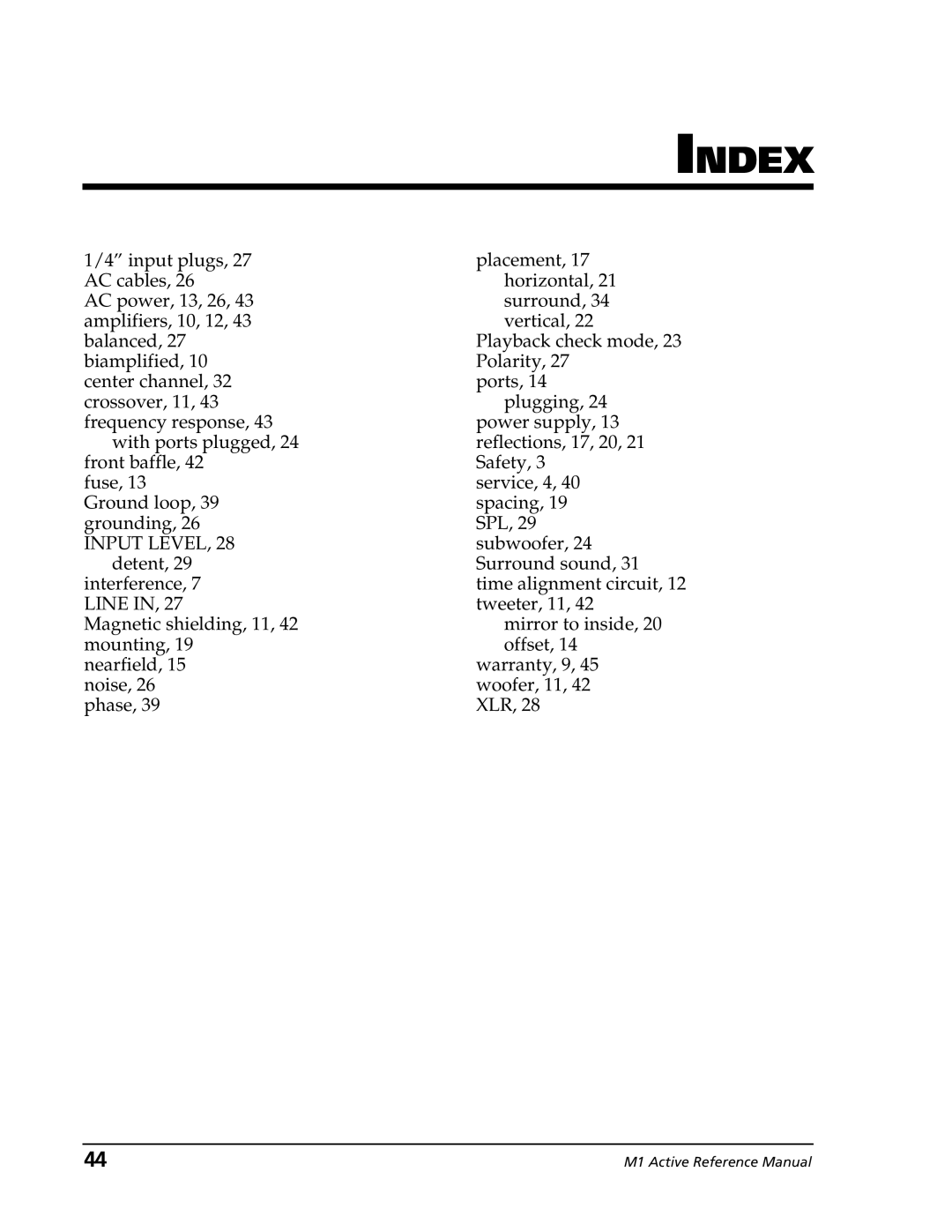 Alesis M1 Active Mk2 manual Index, Line 