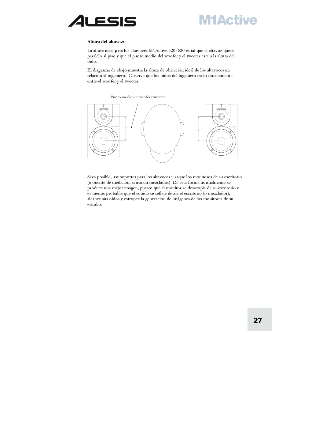 Alesis M1 quick start Altura del altavoz 