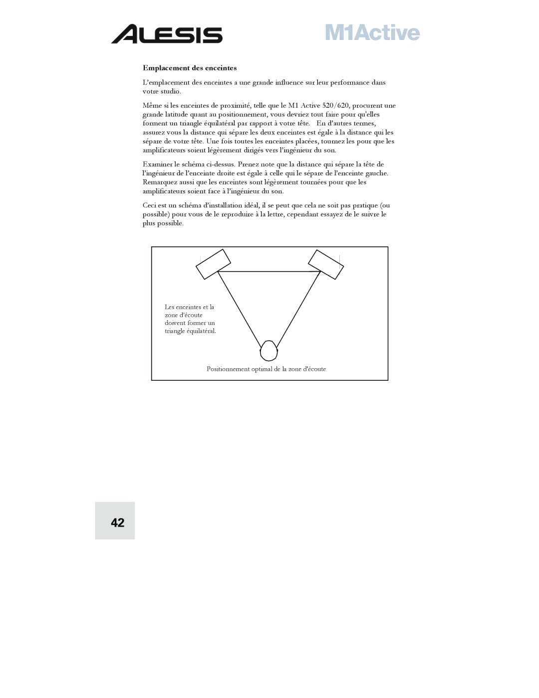 Alesis M1 quick start Emplacement des enceintes 