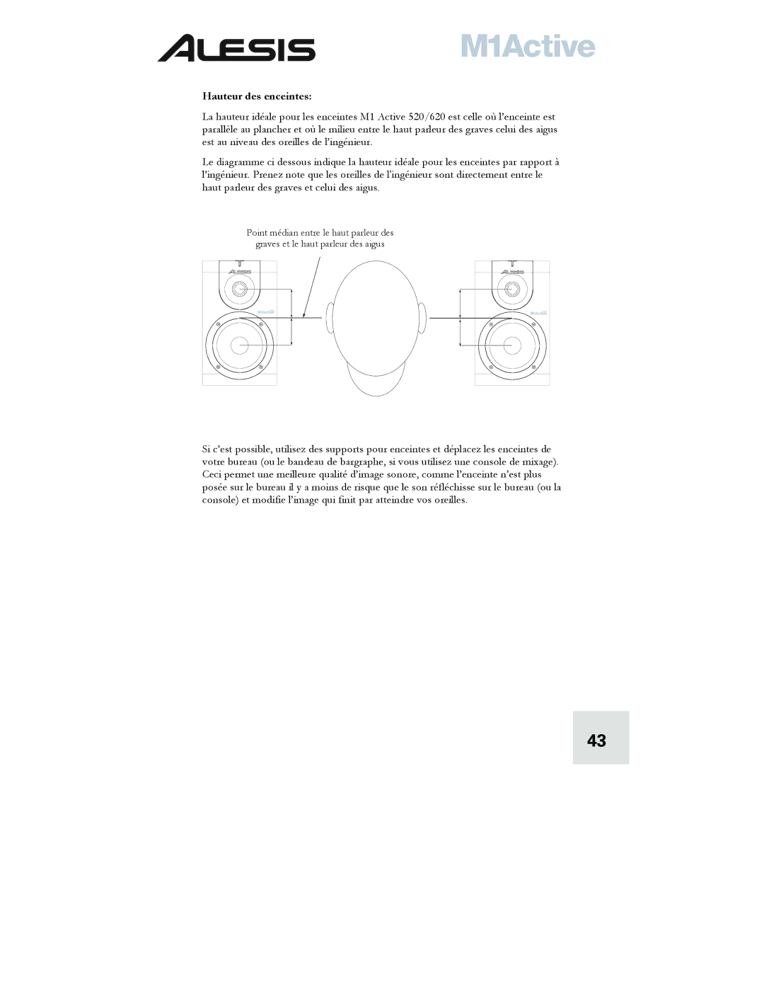 Alesis M1 quick start Hauteur des enceintes 