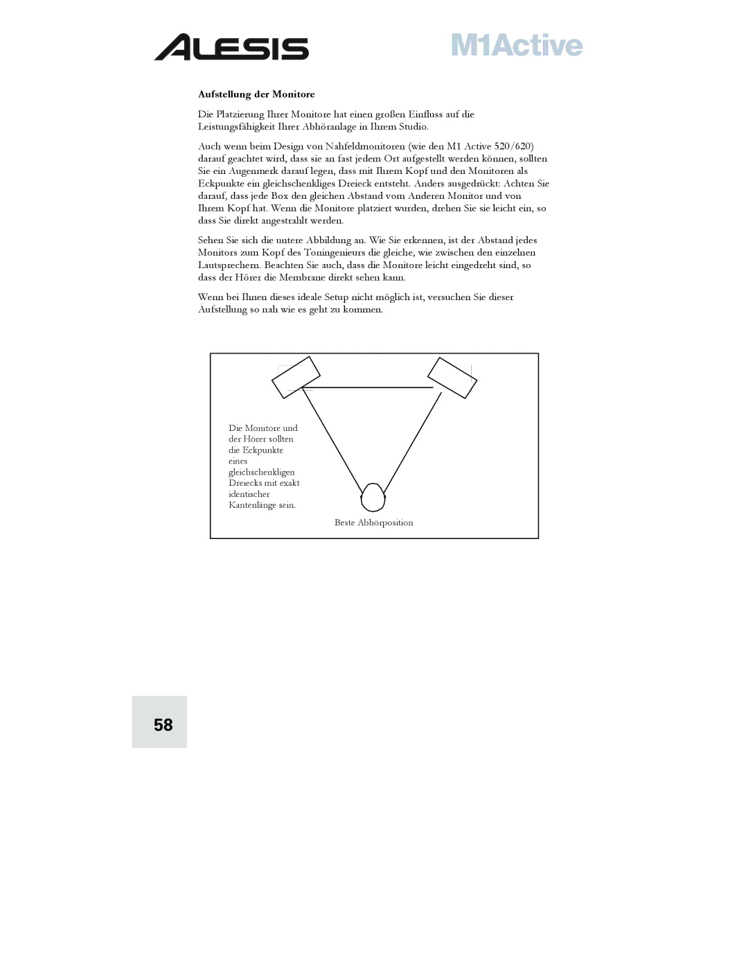 Alesis M1 quick start Aufstellung der Monitore 