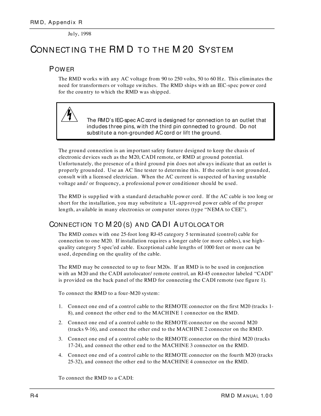 Alesis owner manual Connecting the RMD to the M20 System, July 