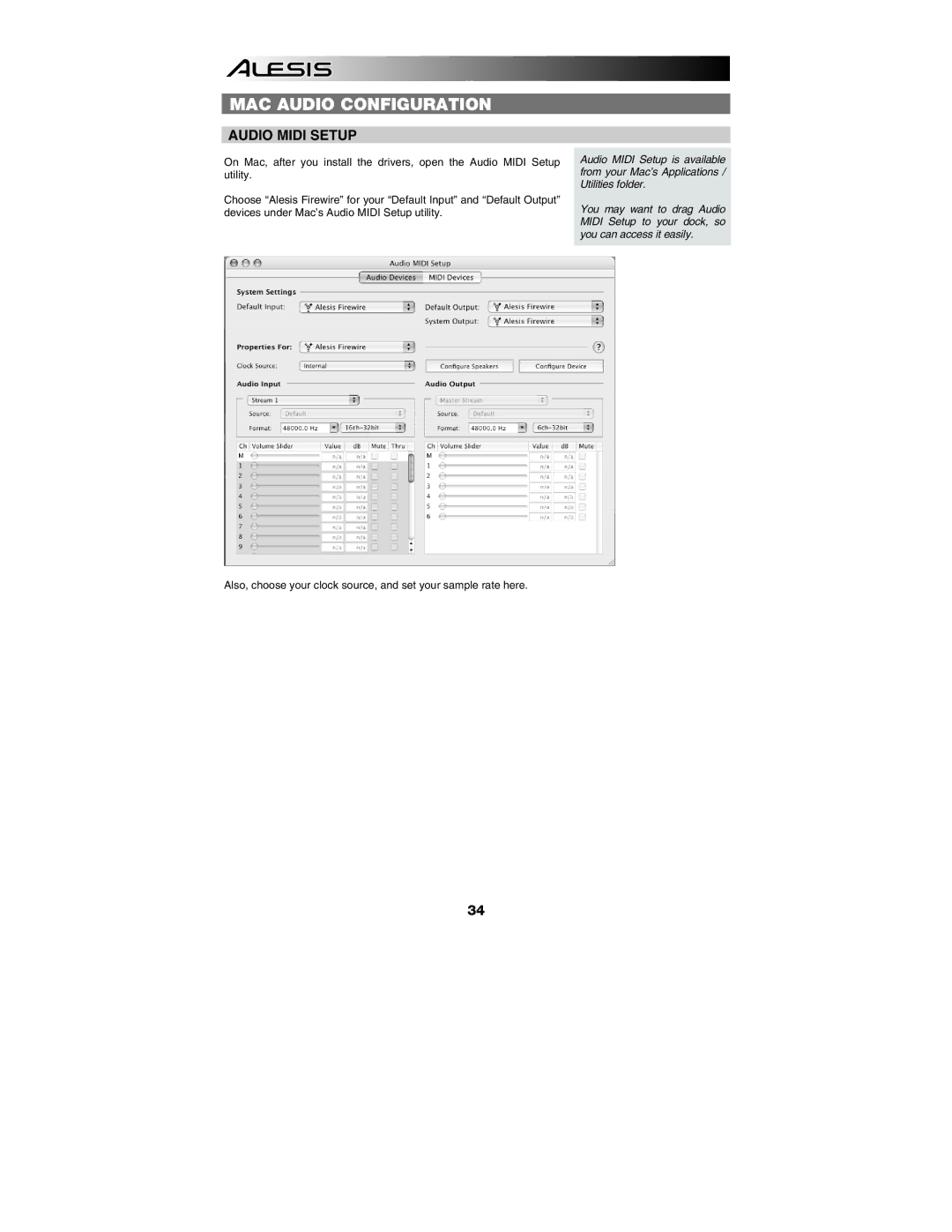 Alesis MasterControl manual MAC Audio Configuration, Audio Midi Setup 