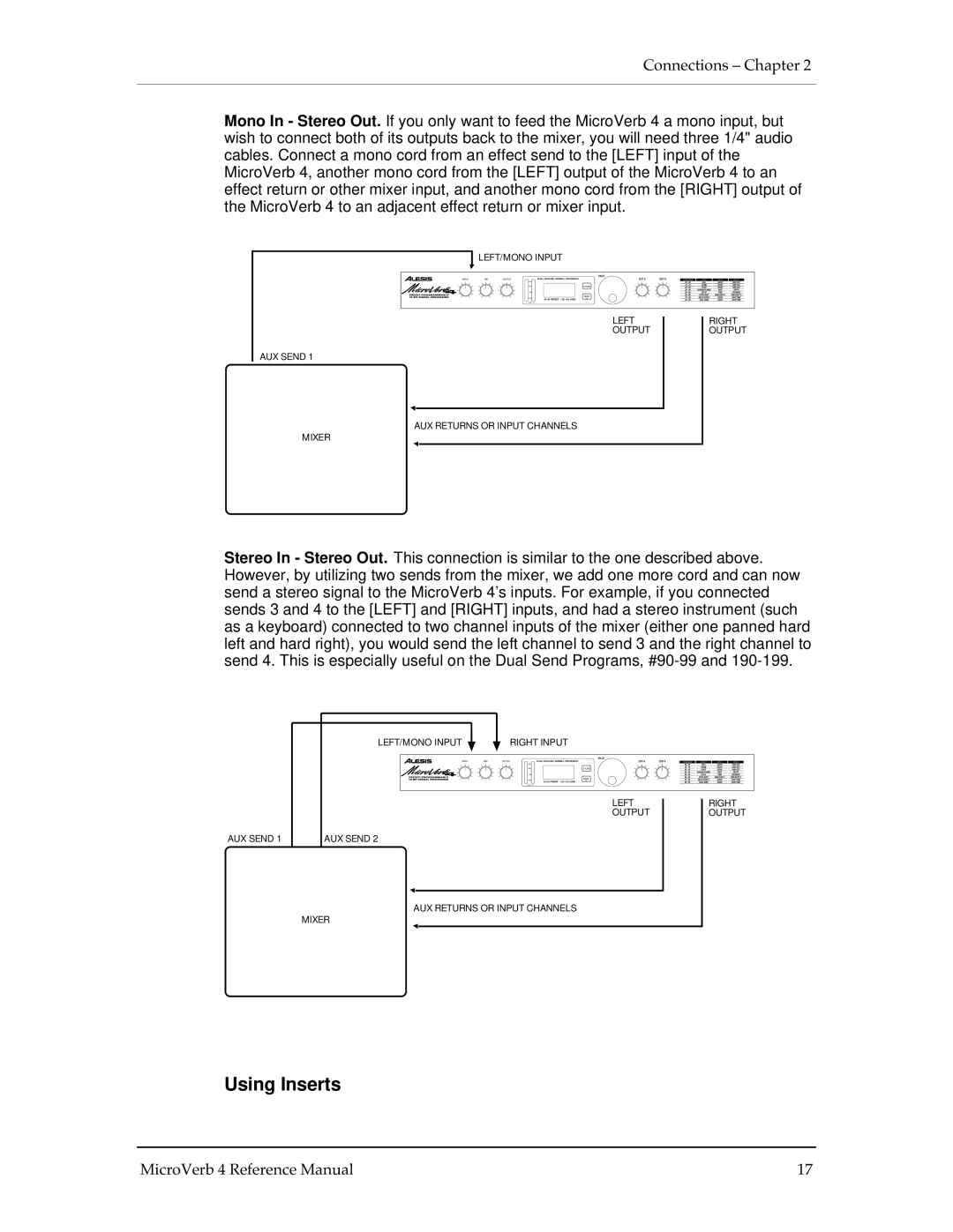 Alesis MICROVERB 4 manual Using Inserts 