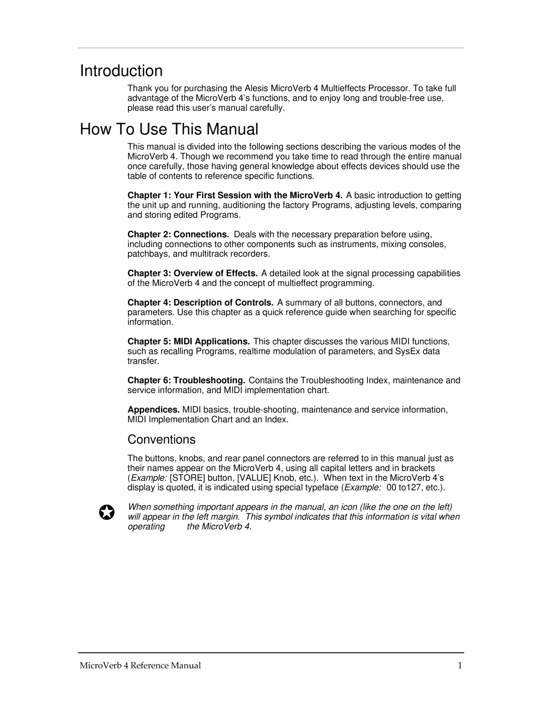 Alesis MICROVERB 4 manual Introduction, How To Use This Manual, Conventions 