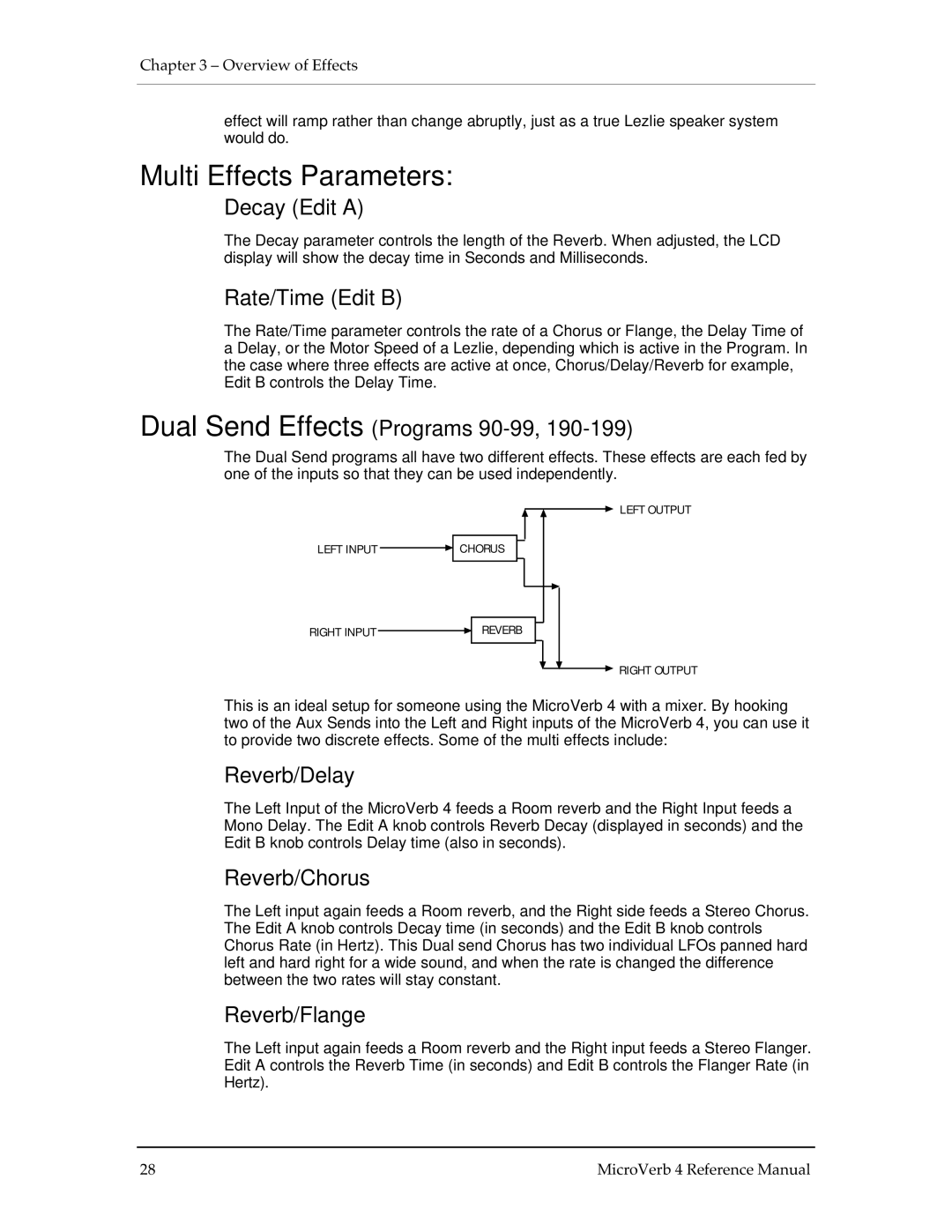 Alesis MICROVERB 4 manual Multi Effects Parameters 