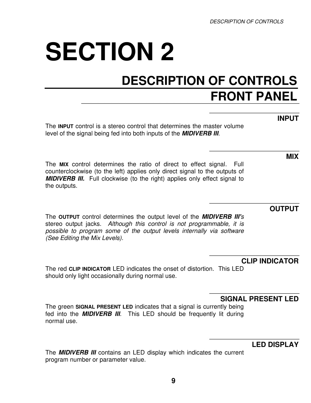 Alesis MIXING CONSOLES manual Description of Controls Front Panel 