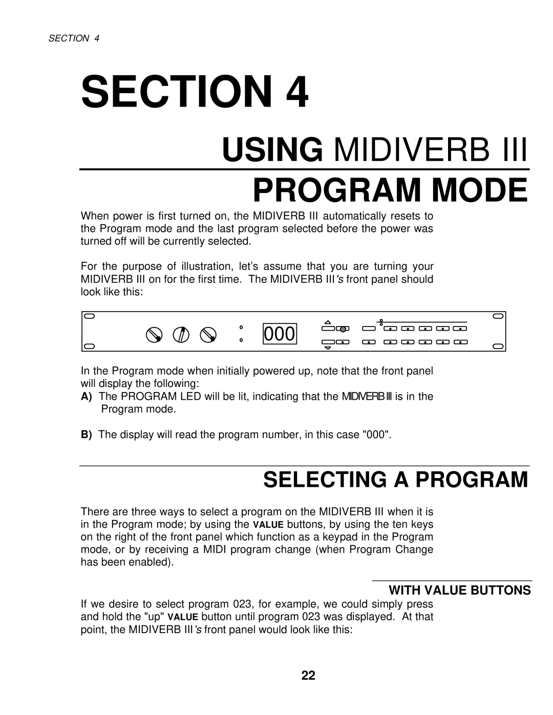 Alesis MIXING CONSOLES manual Selecting a Program, With Value Buttons 