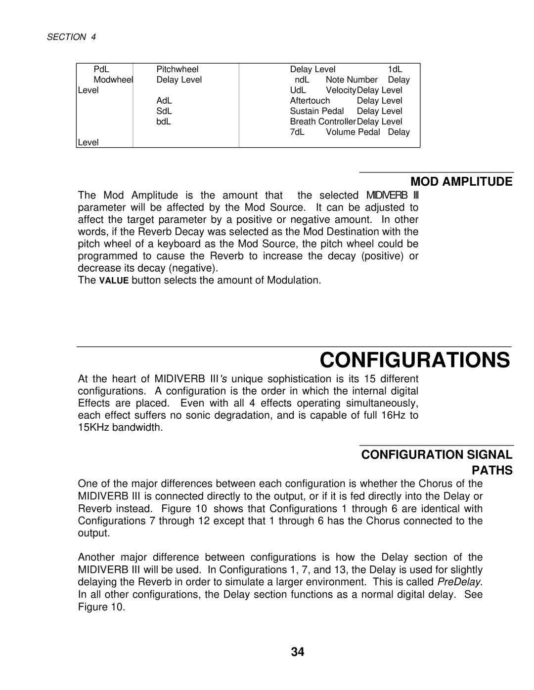 Alesis MIXING CONSOLES manual Configurations, MOD Amplitude, Configuration Signal Paths 