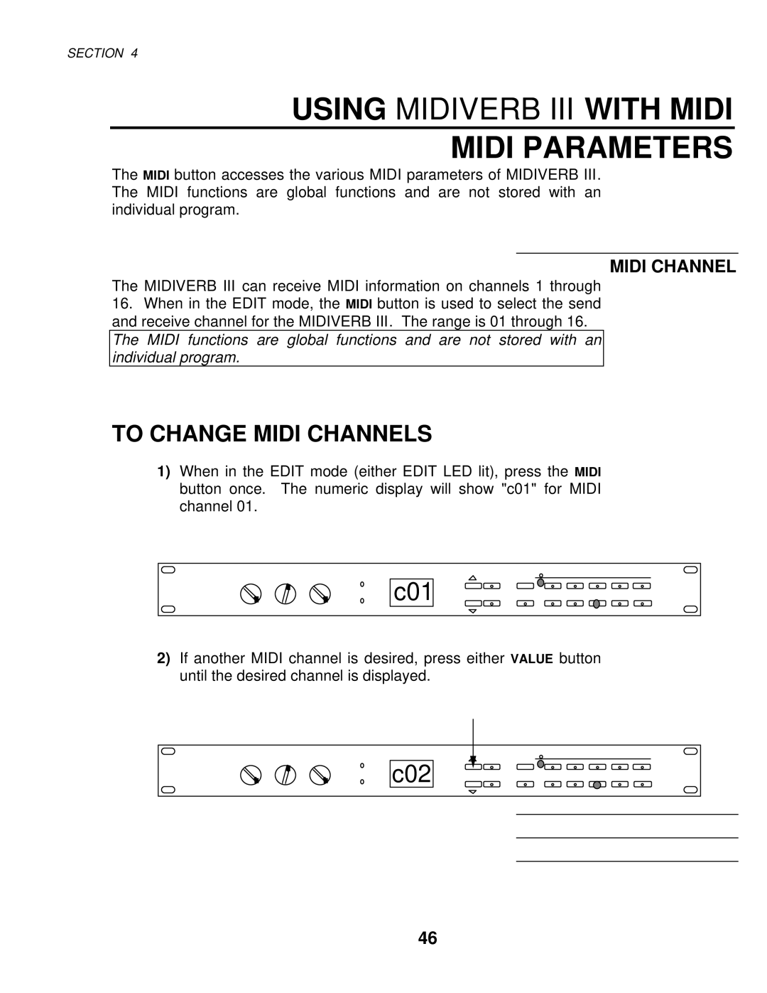 Alesis MIXING CONSOLES manual Using Midiverb III with Midi Midi Parameters, To Change Midi Channels 