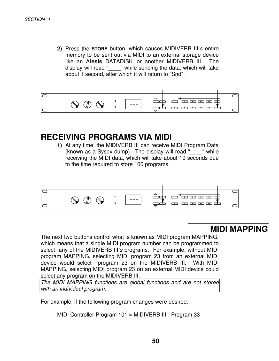 Alesis MIXING CONSOLES manual Receiving Programs VIA Midi, Midi Mapping 