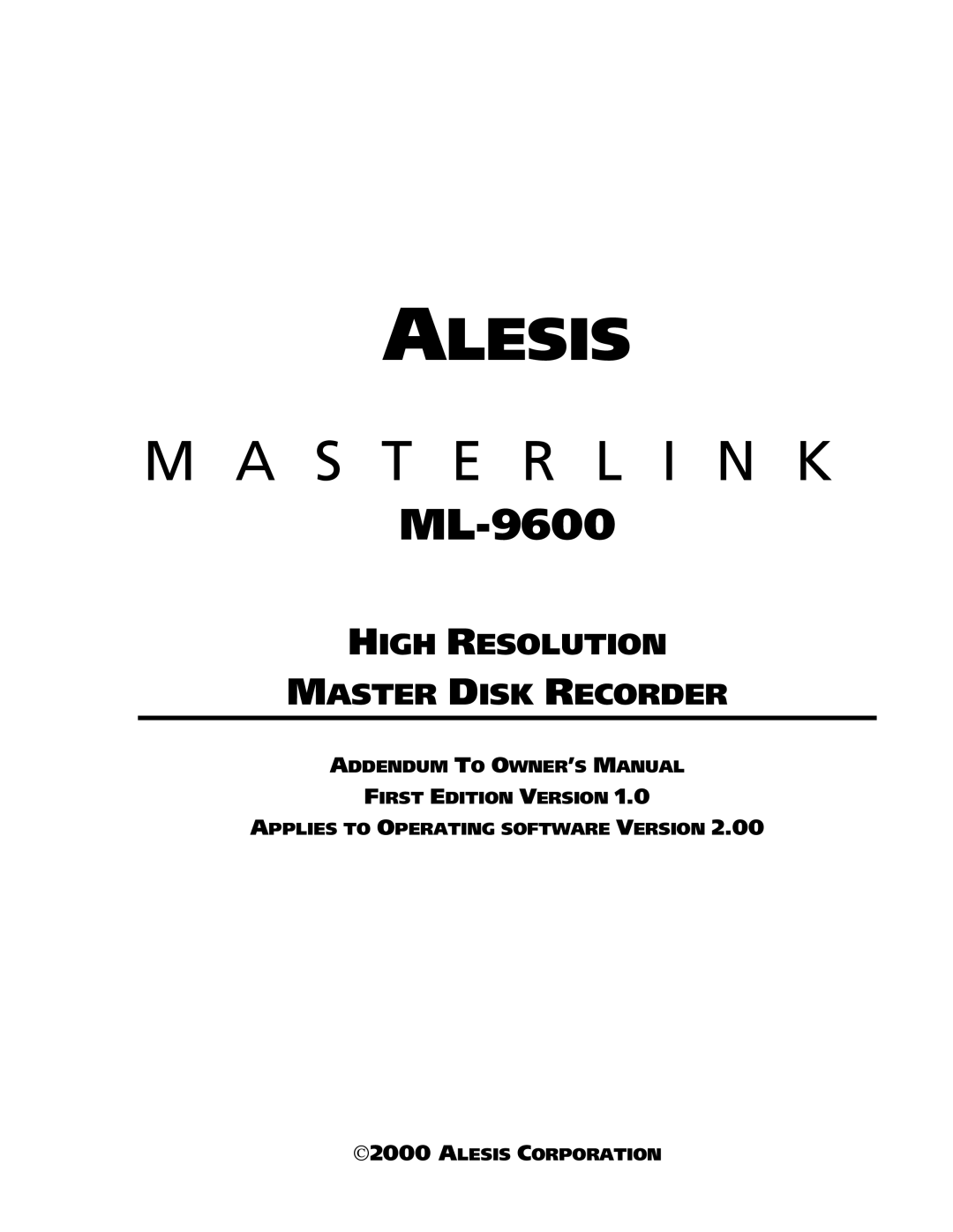 Alesis ML-9600 owner manual Alesis 