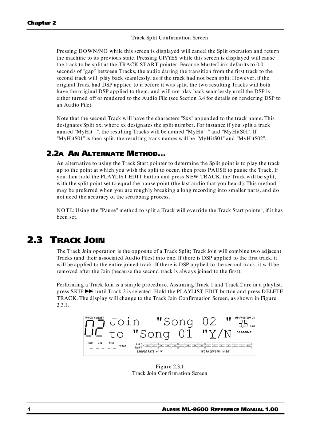 Alesis ML-9600 owner manual Track Join, 2A AN Alternate Method 