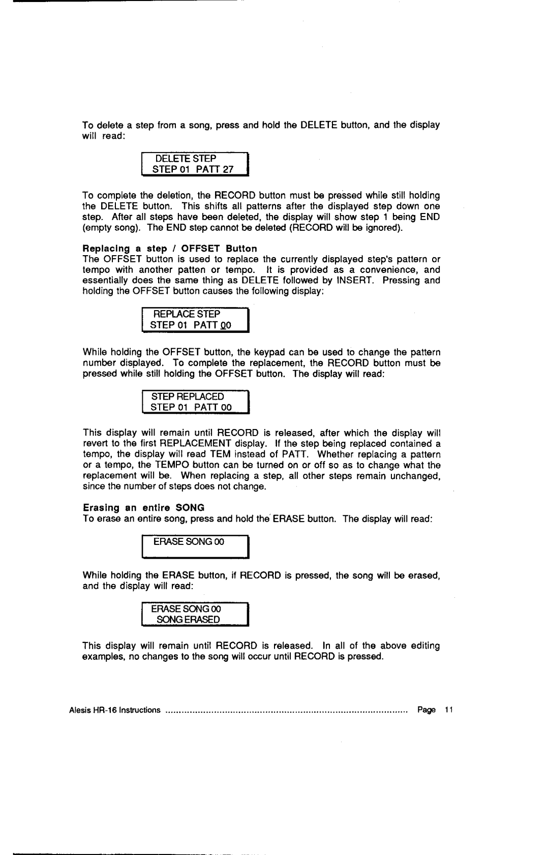 Alesis HR-16:B, MMT-8 instruction manual PATT27, Step, Songerased 