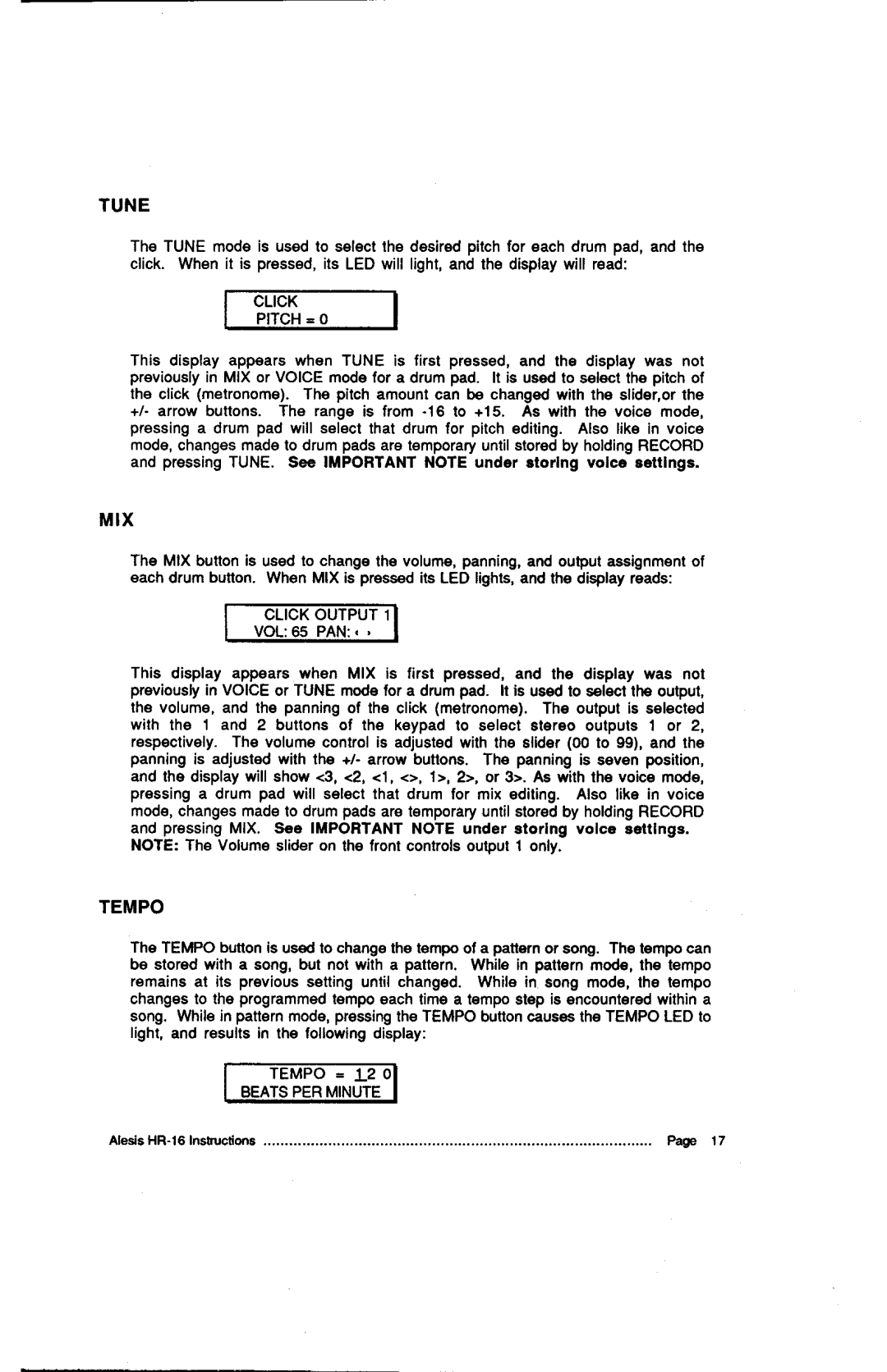 Alesis HR-16:B, MMT-8 instruction manual Tempo=, Perminute 