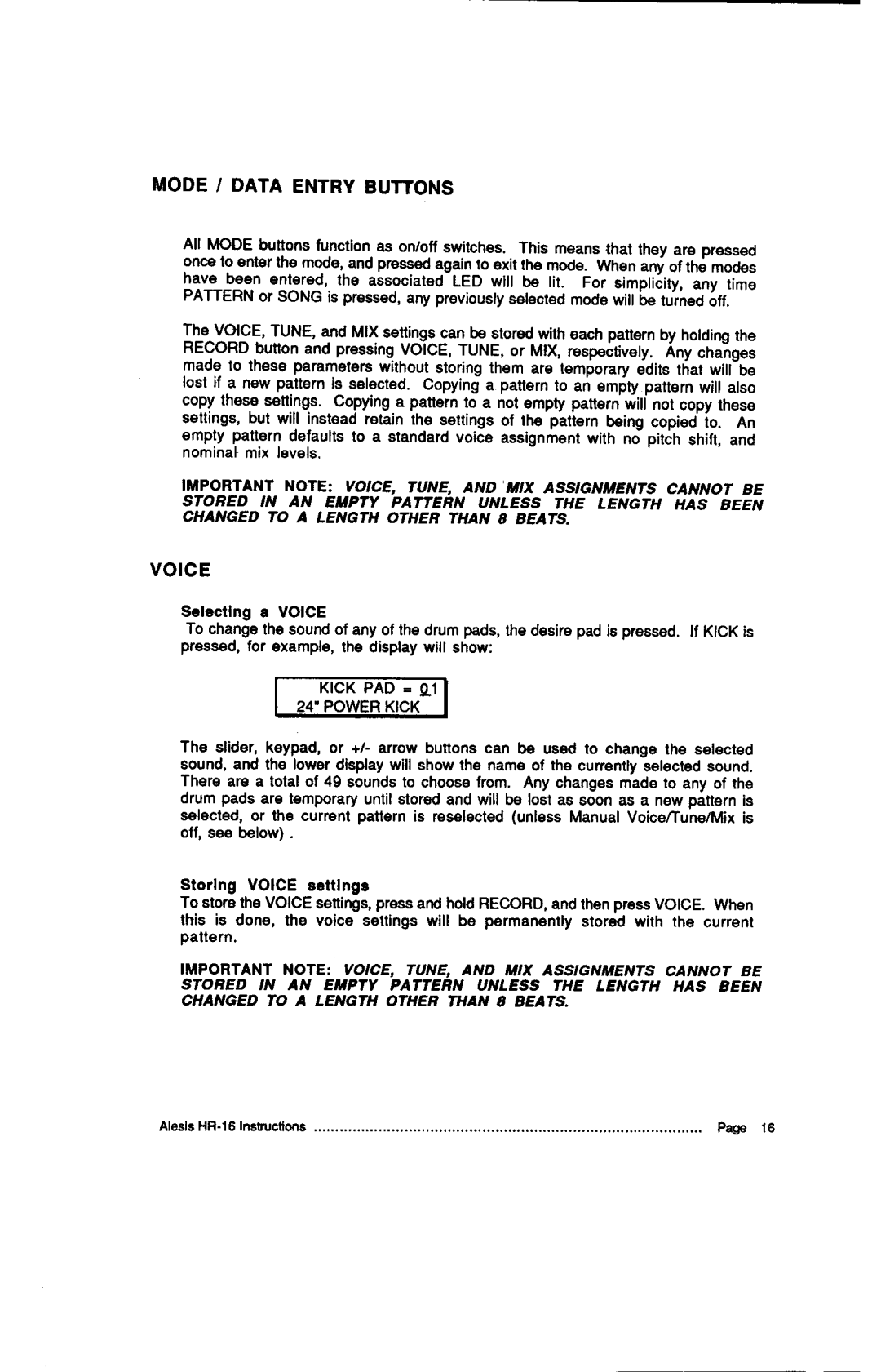 Alesis HR-16:B, MMT-8 instruction manual Voice, = O 