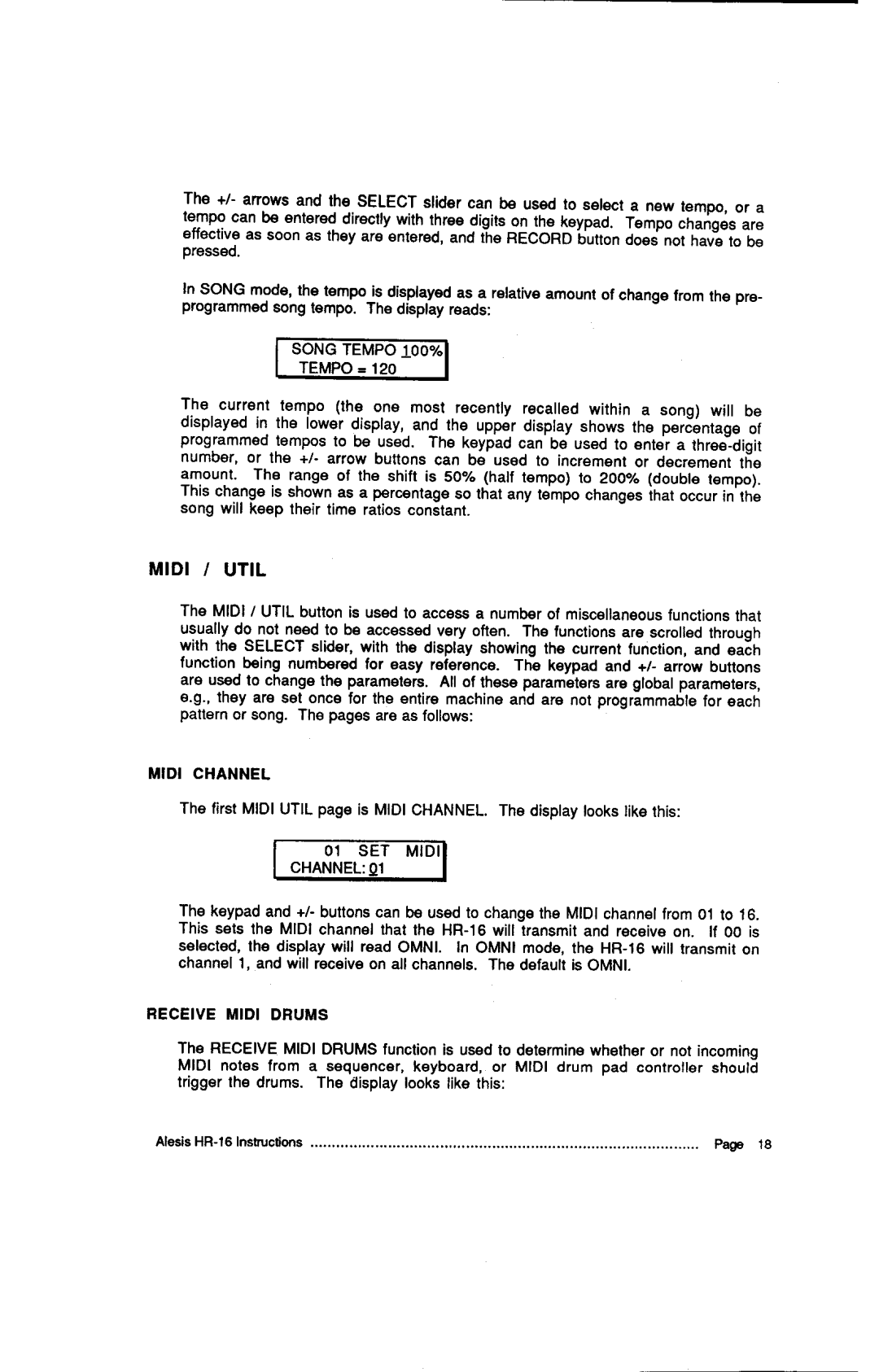 Alesis MMT-8, HR-16:B instruction manual 0r sET, Channel 