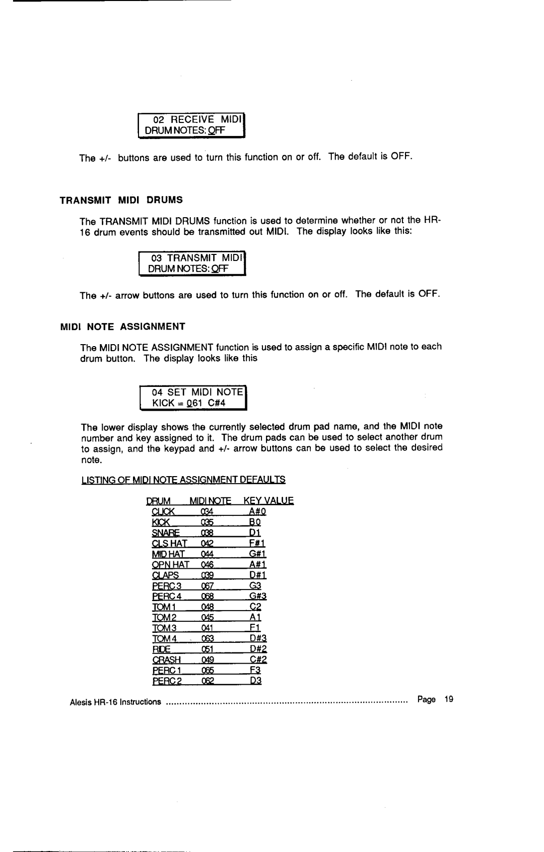 Alesis HR-16:B Drumnotes, Transmit Midi Drums, Transmitmidi Drumiotes, Midi Note Assignment, Dfii.Jm Midit.Iotekeyvalue 