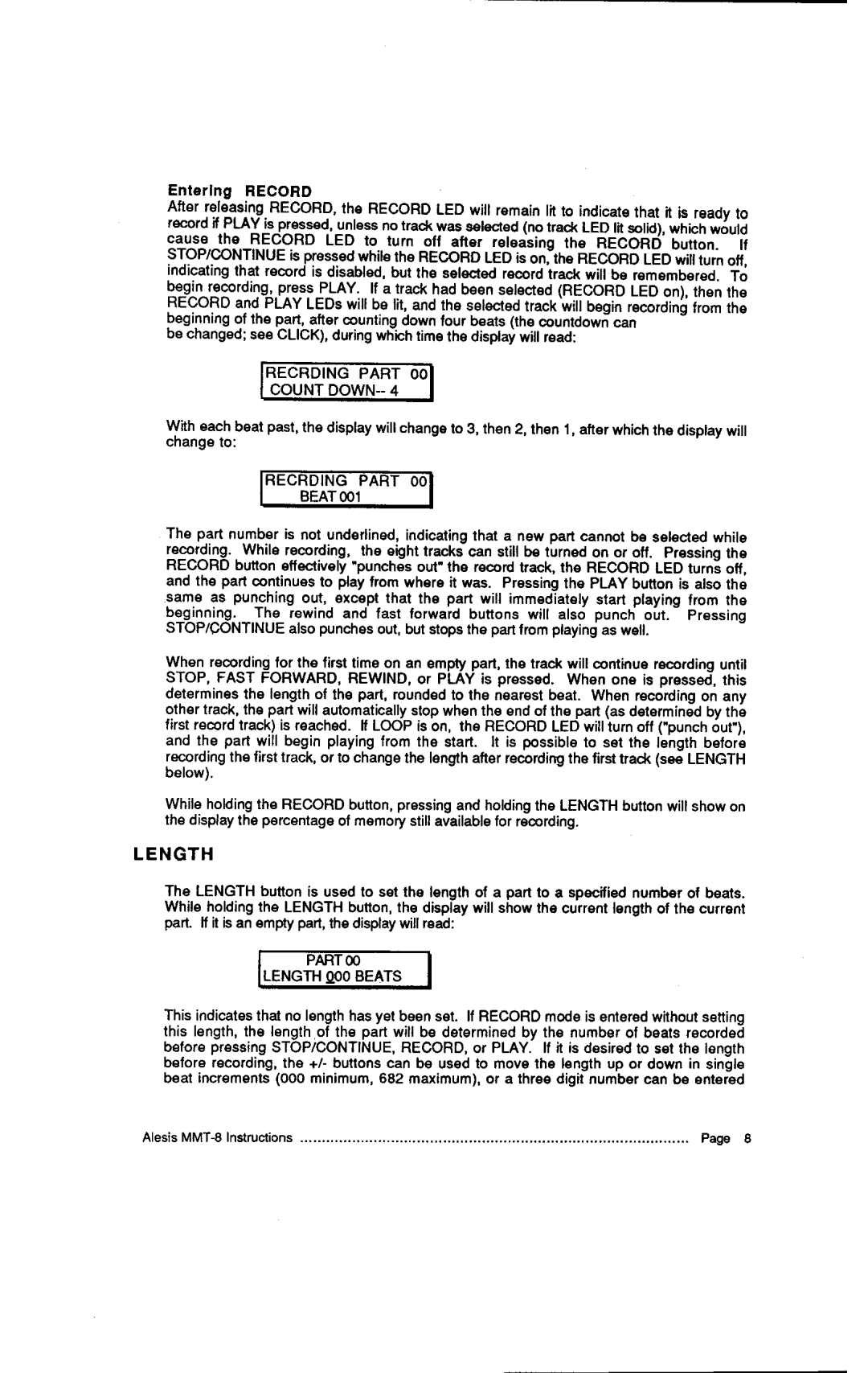Alesis MMT-8, HR-16:B instruction manual HIX3il*t, Part Coun, Beats 