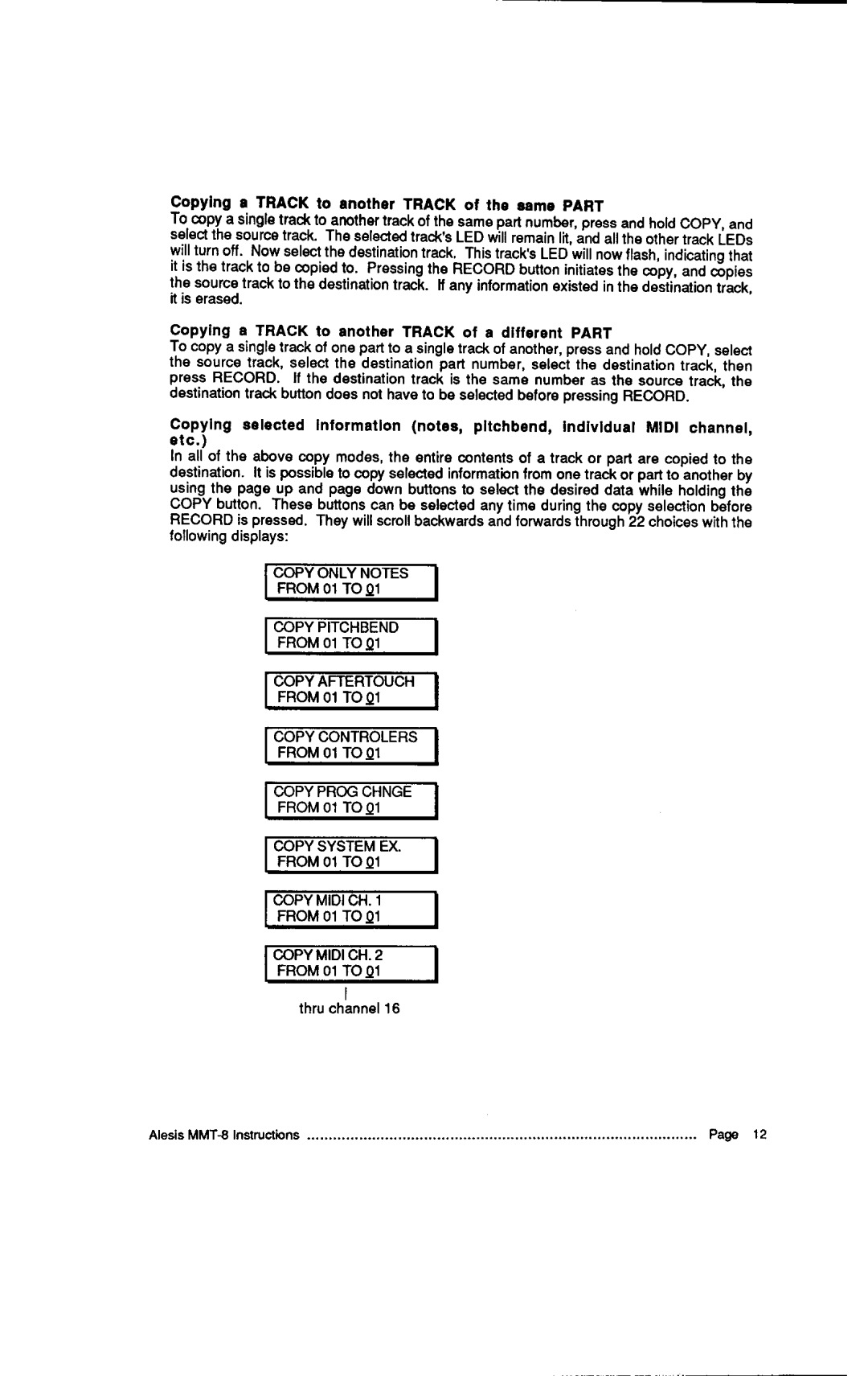 Alesis MMT-8, HR-16:B instruction manual Lhruchannel16, FROM01TO 