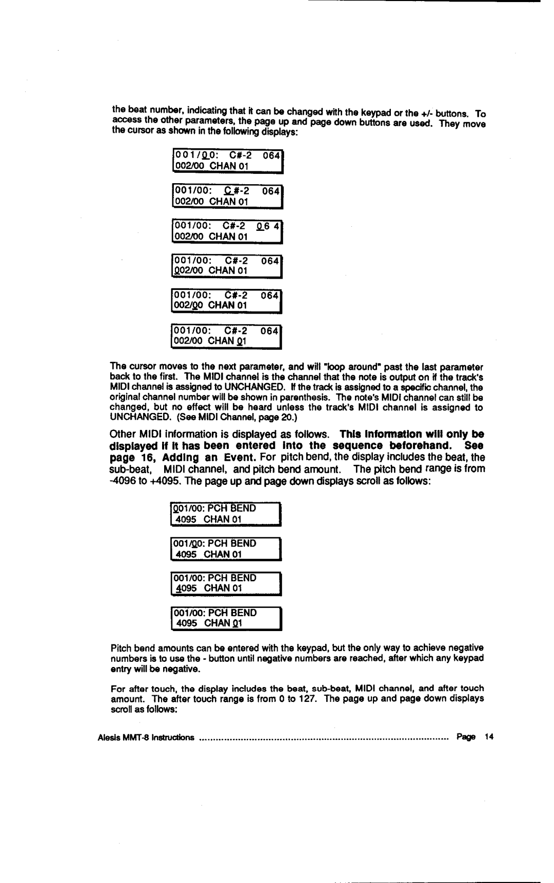 Alesis MMT-8, HR-16:B instruction manual CHAN01, Chan 