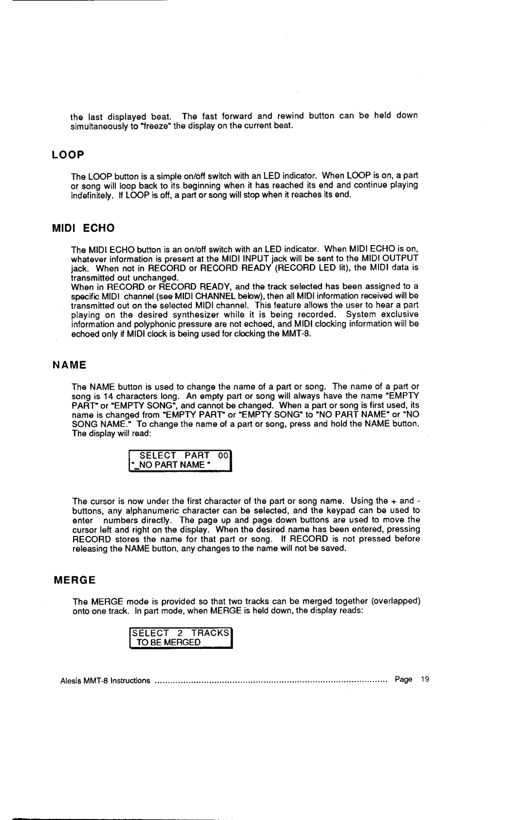 Alesis MMT-8, HR-16:B instruction manual R G E, O P, D I E C H O, M E, Partname 