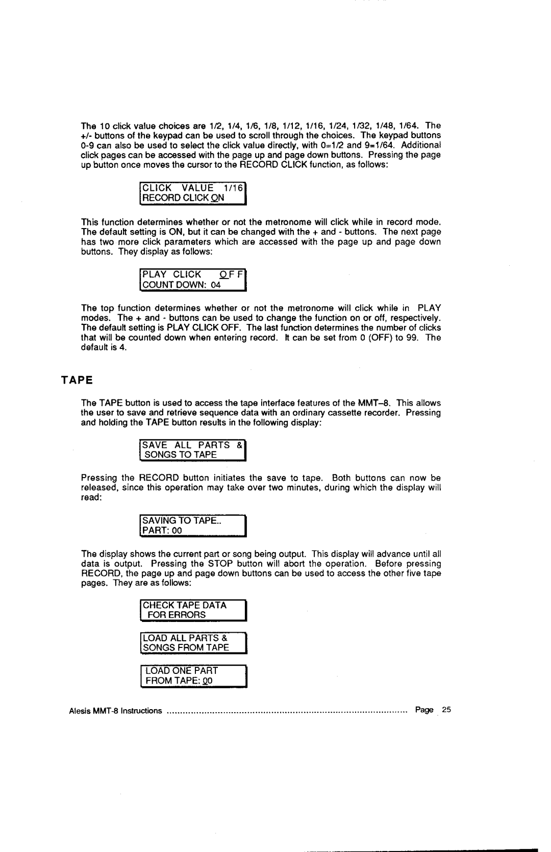 Alesis MMT-8, HR-16:B instruction manual Recordclick, P E 