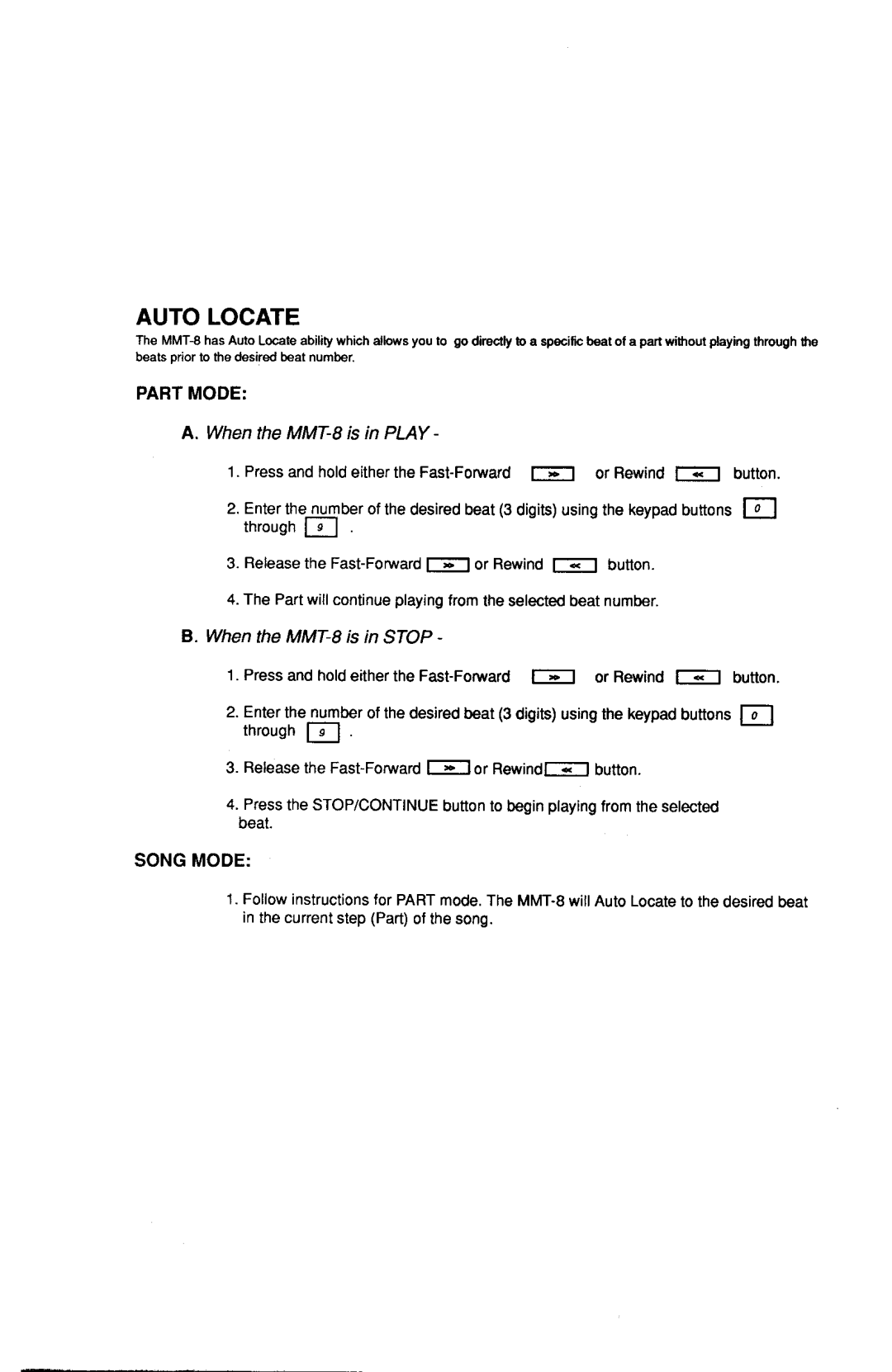 Alesis MMT-8, HR-16:B instruction manual Autolocate, Partmode 