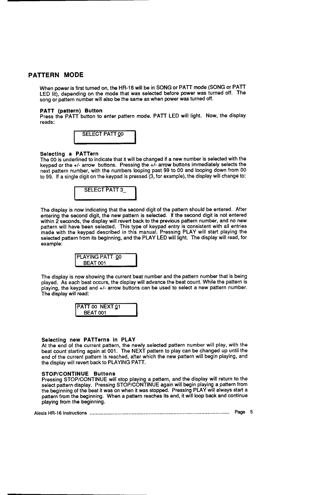 Alesis HR-16:B, MMT-8 instruction manual Pattern Mode 