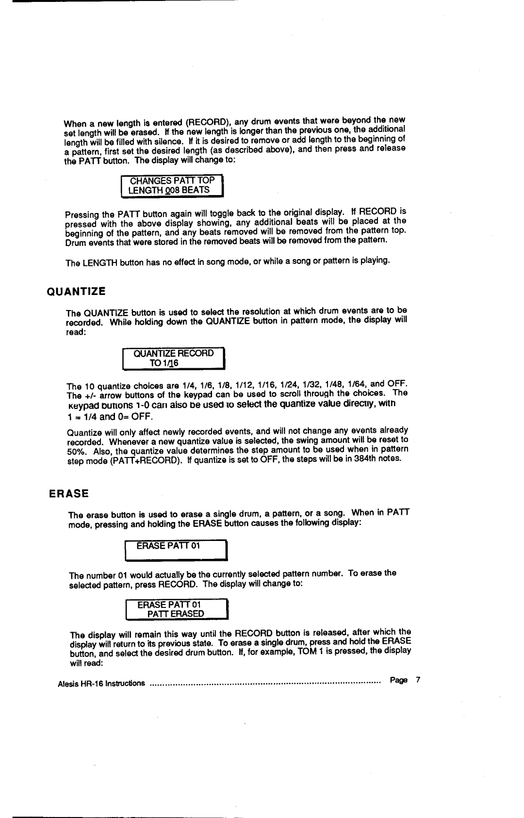 Alesis MMT-8, HR-16:B instruction manual Length Beats, A N T I Z E, A S E 